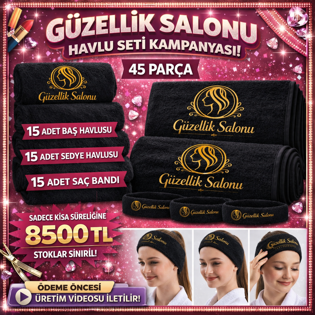 Güzellik Salonu Siyah Havlu Seti – 45 Parça