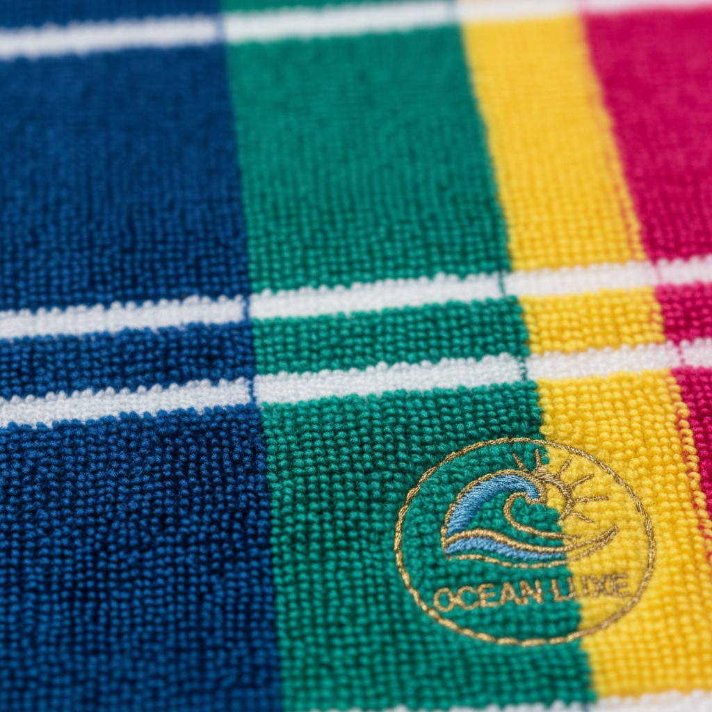 Çizgili Plaj Havlusu - Doku ve Logo Detayı