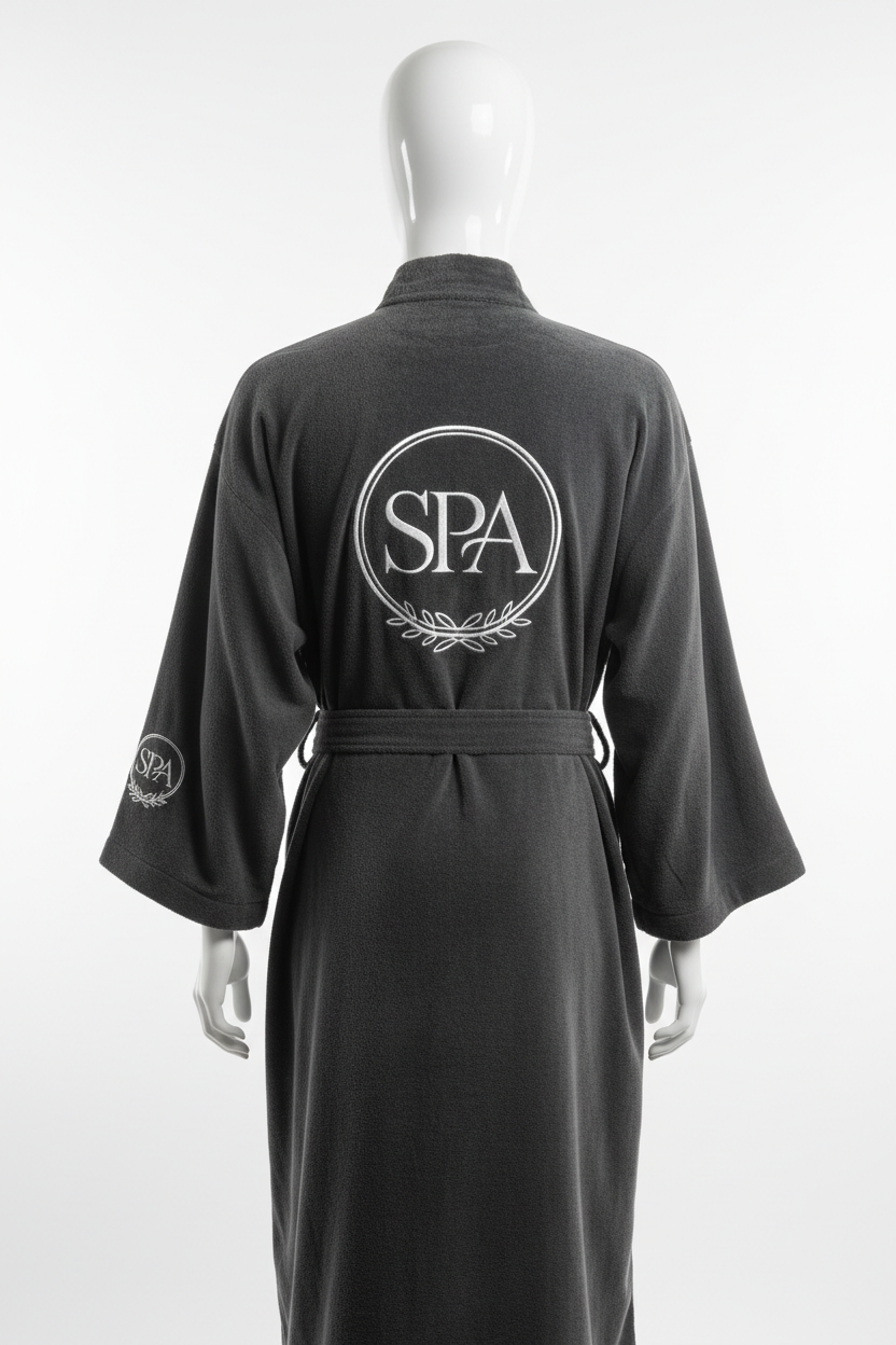 Gri kimono bornoz arka logo nakis