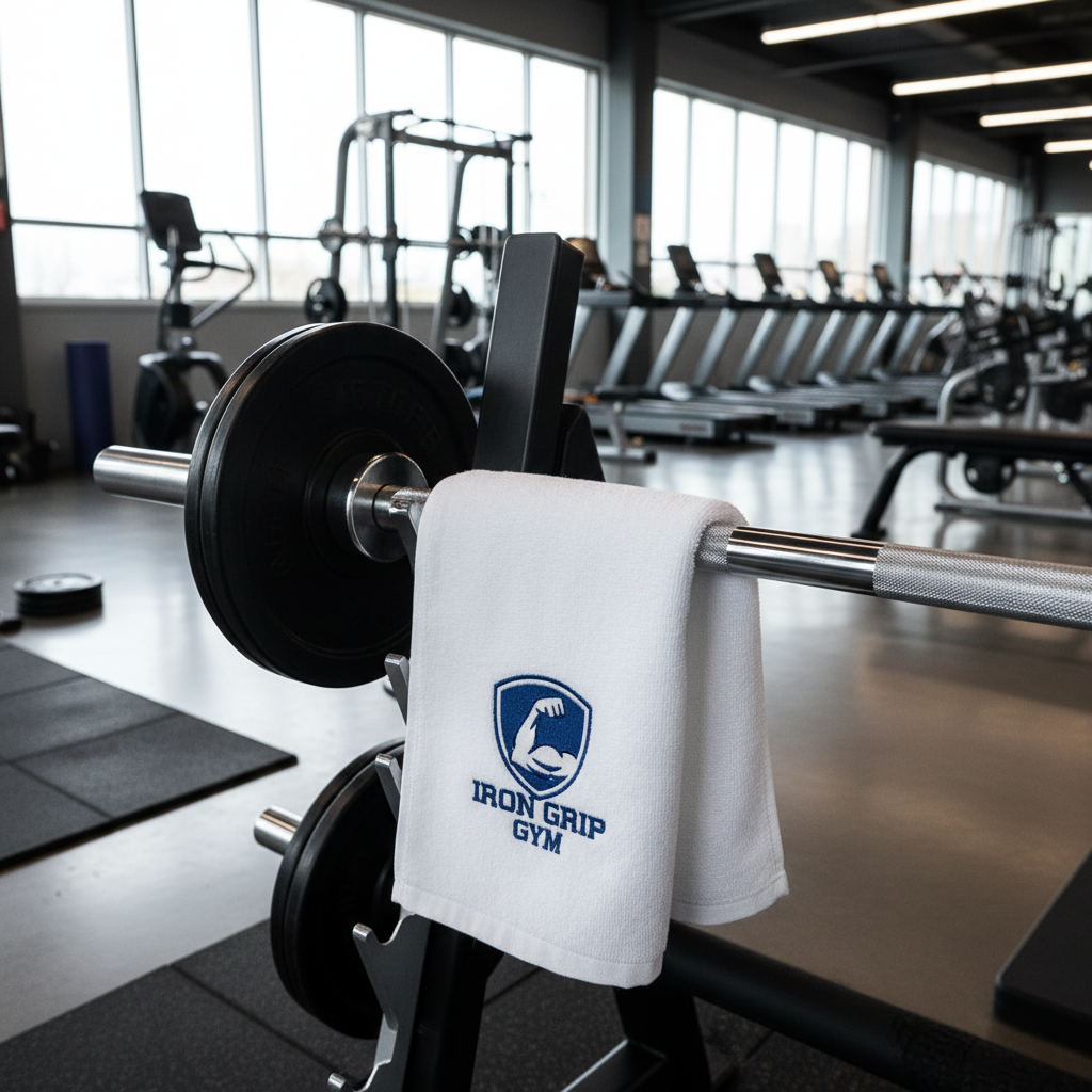 Barbell üzerinde logo nakışlı spor salonu havlusu