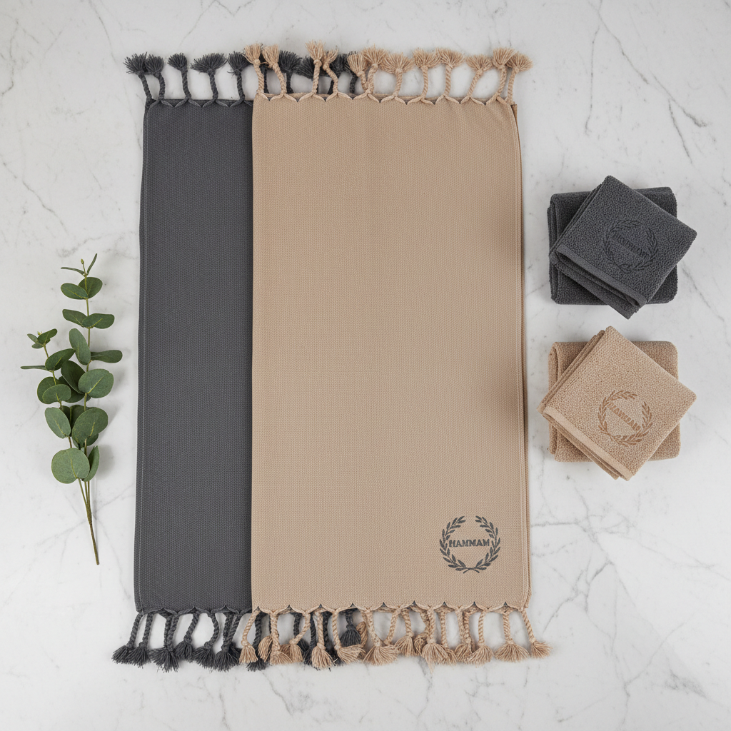 Antrasit bej flat lay pestemali spa havlusu