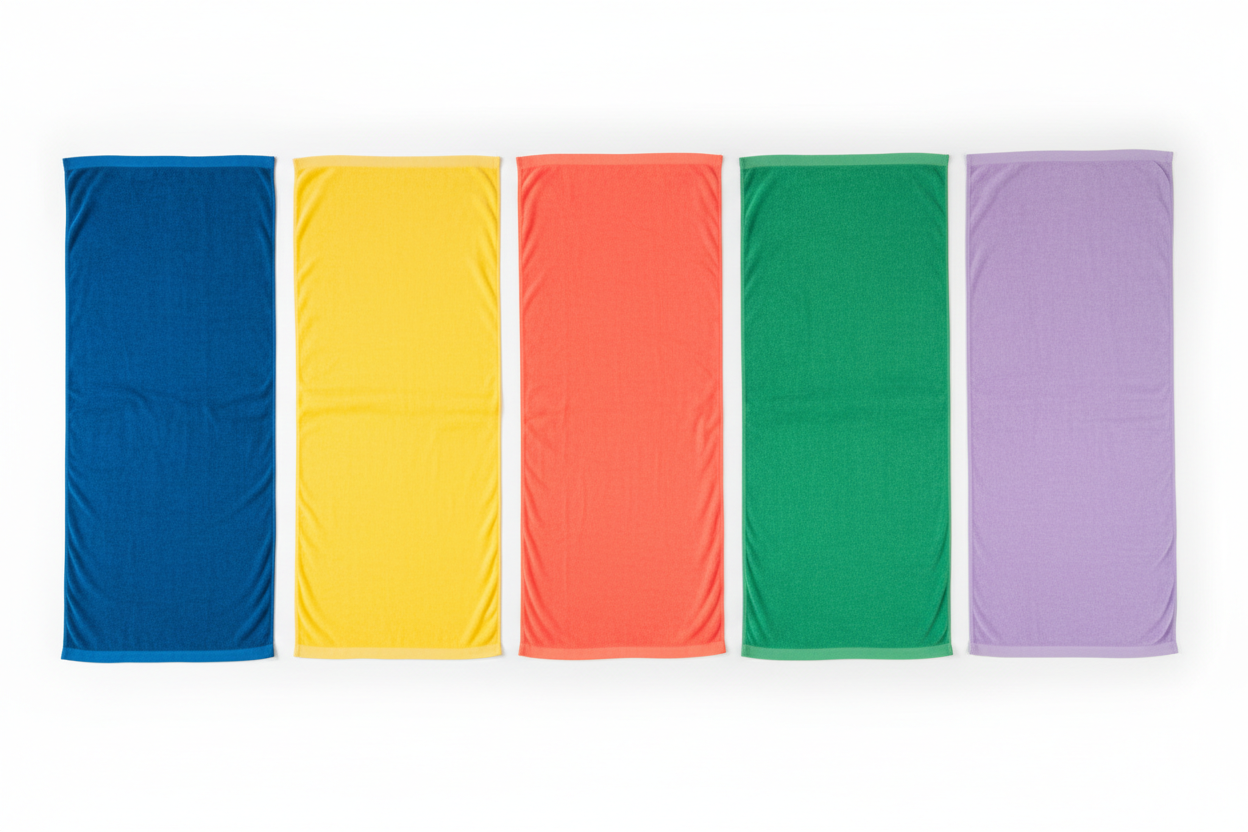 Mikrofiber deniz havlusu renk seçenekleri flat lay