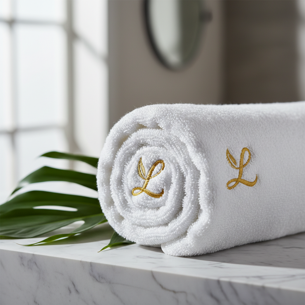 Lüks spa rulo sarılı logo nakışlı havlu