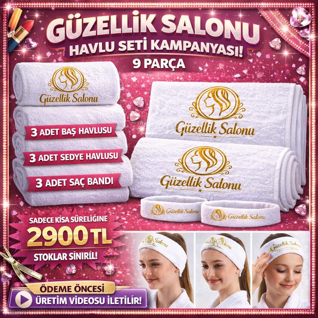 Güzellik Salonu Beyaz Havlu Seti – 9 Parça