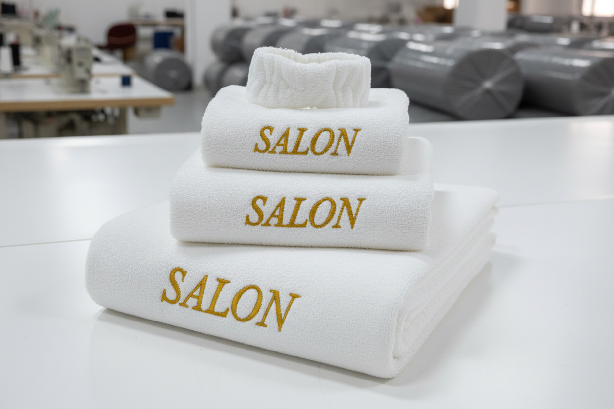 Beyaz salon havlu seti altın nakış