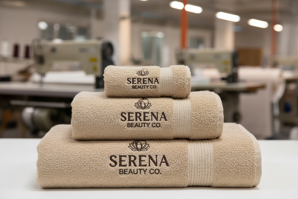 Bej salon havlu seti koyu nakış