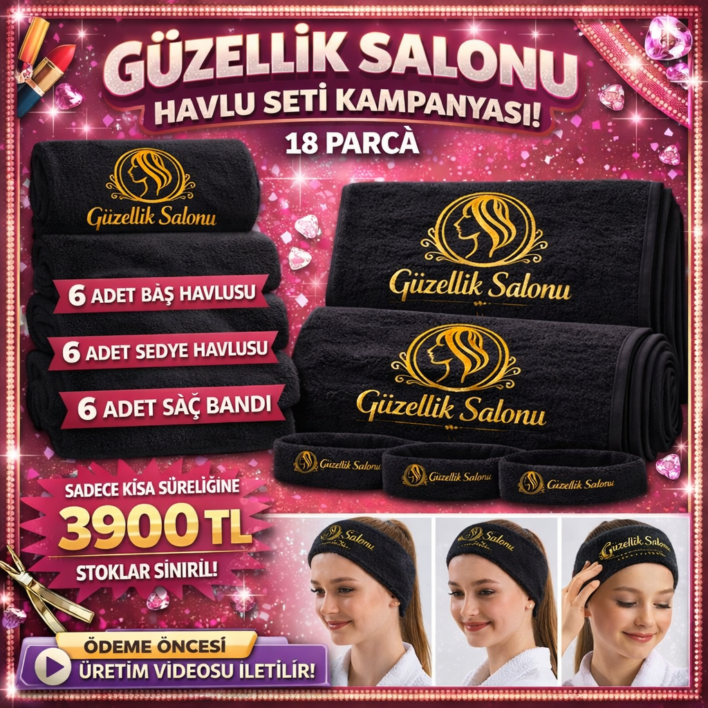 Güzellik Salonu Siyah Havlu Seti – 18 Parça