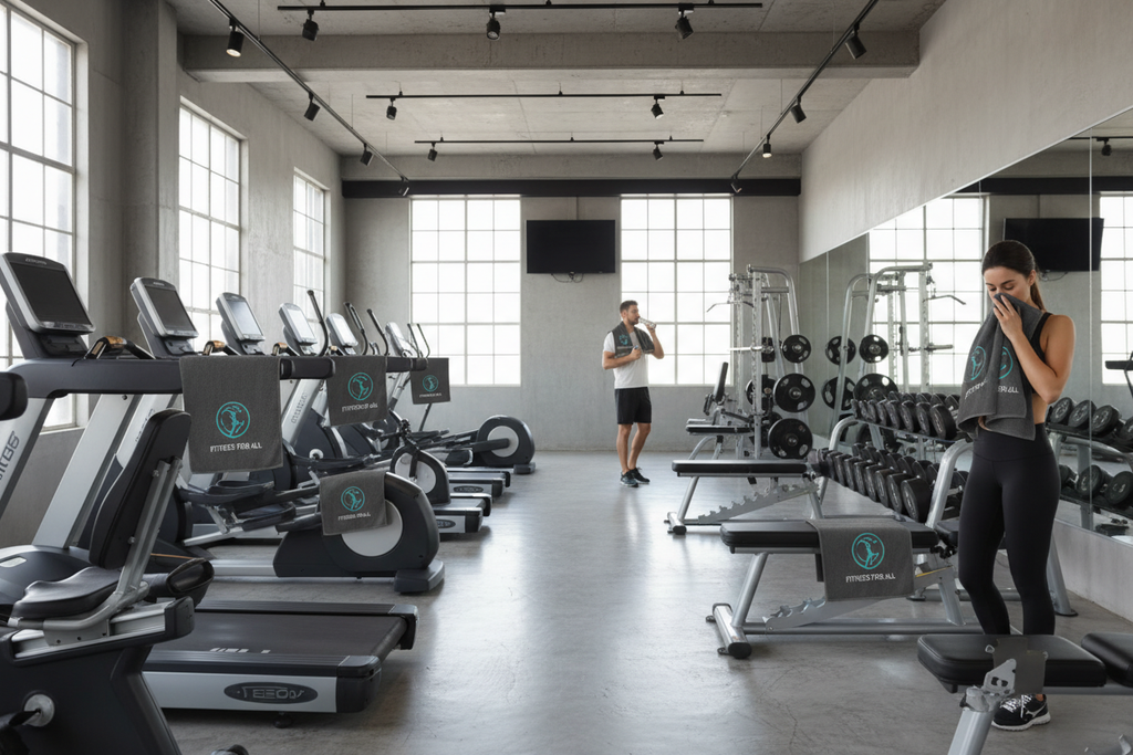 Fitness havlu kullanım görseli - spor salonu ortamı