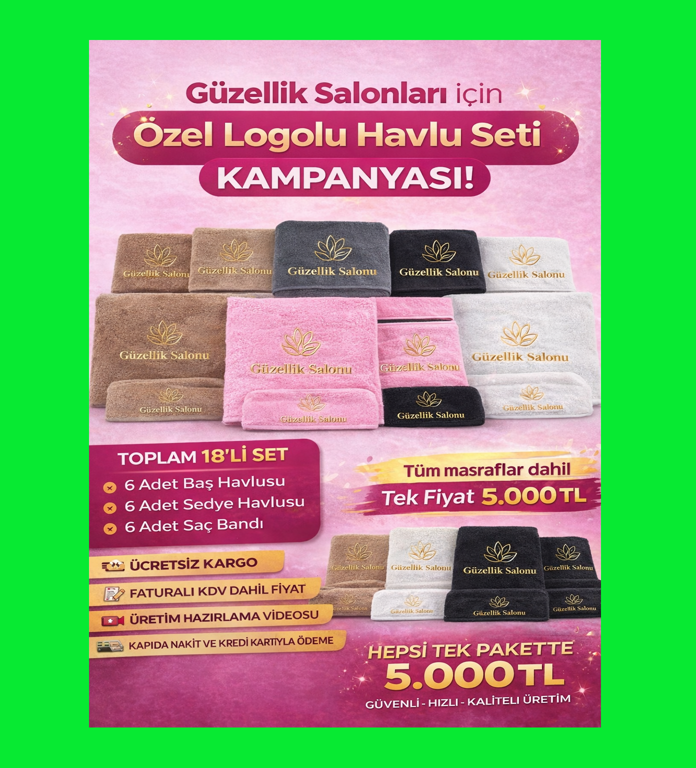 Güzellik Salonları İçin Özel Logolu Havlu Seti - 18'li Kampanya