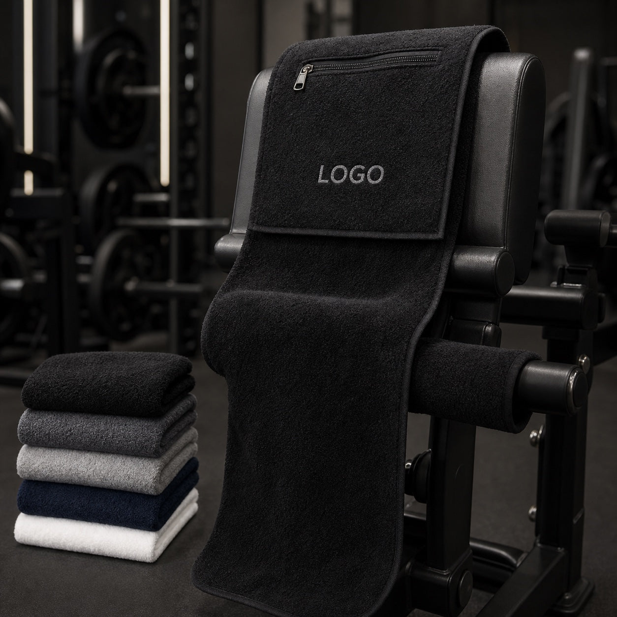 Cepli spor havlu, cihaza geçirilebilen fermuarlı gym havlusu