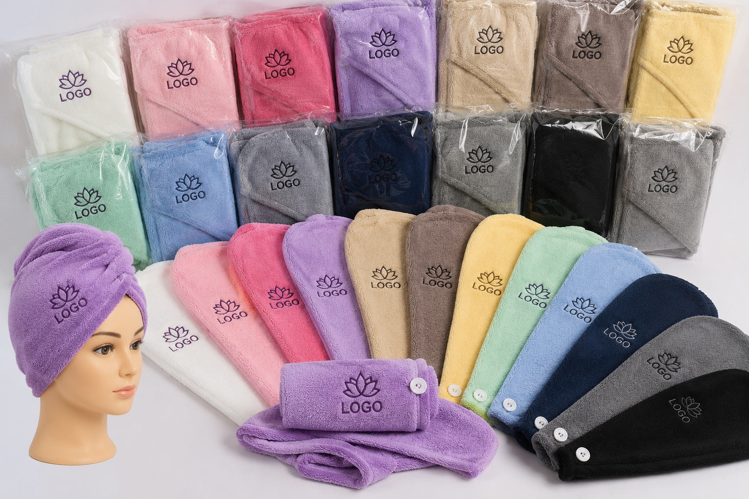 Logolu havlu saç bonesi üretimi, mikrofiber saç bonesi ve baskılı havlu bone